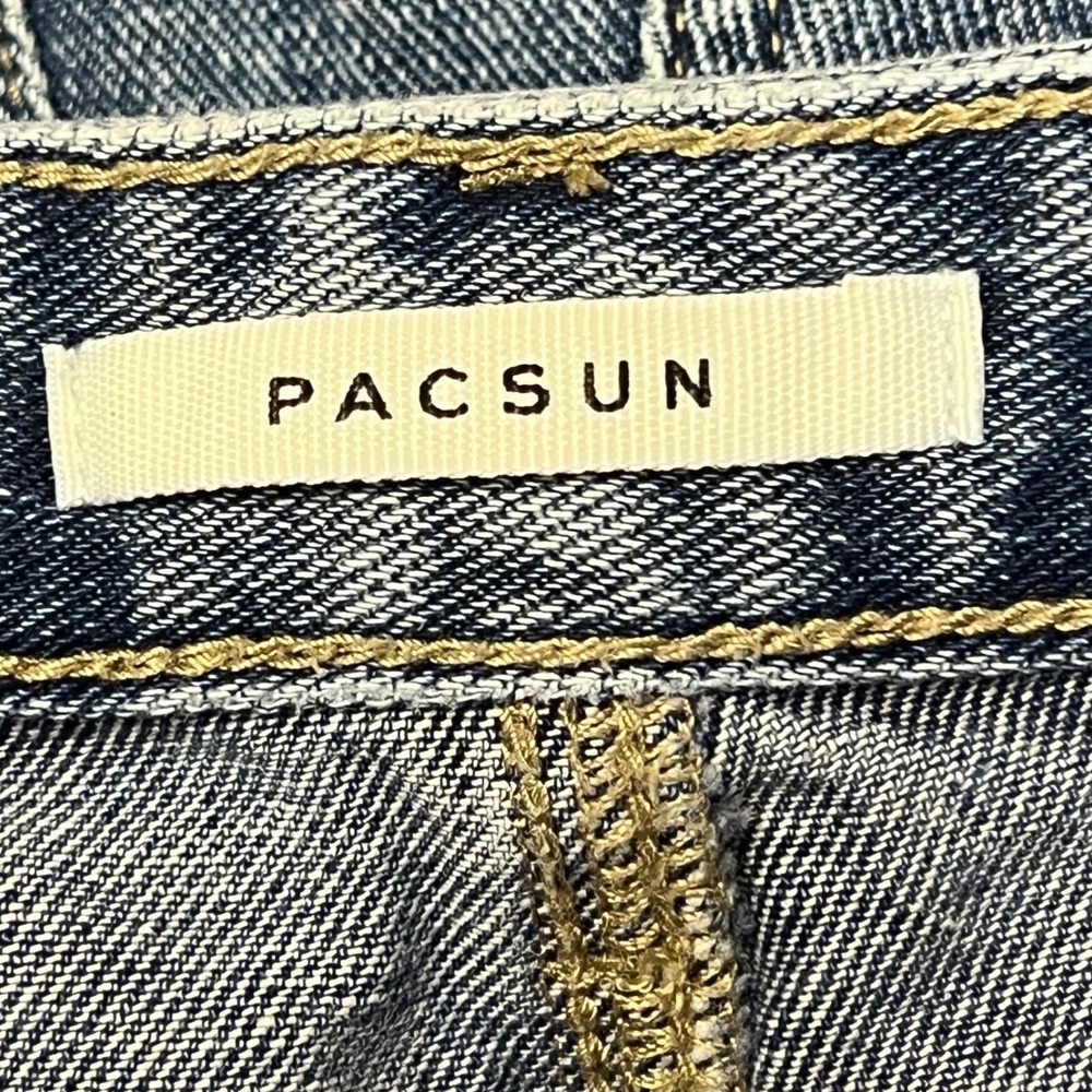 PacSun Jean Denim Shorts 26 Patchwork Frayed Hem High Rise Festival Boho Indie - Picture 7 of 12